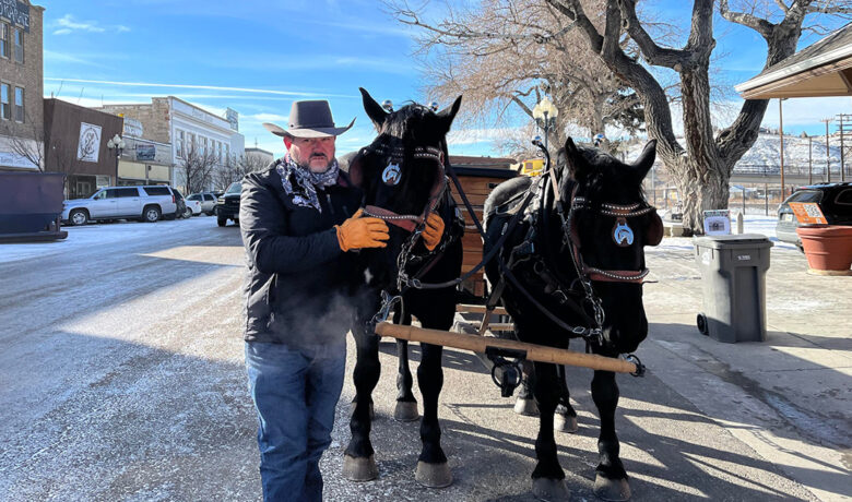 Dashing Through Downtown Rock Springs in a Two Horse Open Sleigh